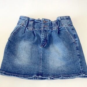 Angel kiss denim collection top pleads mini skirt Sz S A line paper bag waist